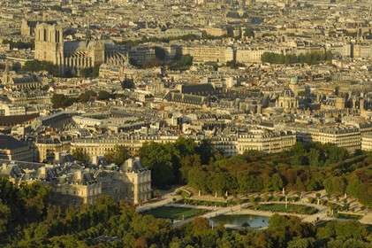 France, Paris (75), le Jardin du Luxembourg, Notre-Dame et la Sorbonne