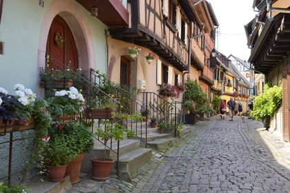 France, Haut Rhin, Eguisheim, labelled Les Plus Beaux Villages de France (The Most Beautiful Villages of France), traditional half-timbered houses in the South Rampart Street