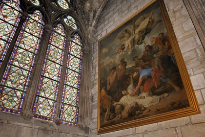 France, Paris, ile de la Cite, Notre-Dame Cathedral, a May in Saint-Eloi chapel, the stoning of Saint-Etienne by Charles Le Brun