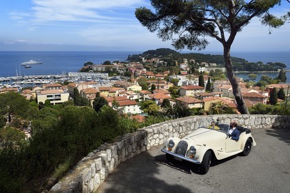 France, Alpes Maritimes, Saint Jean Cap Ferrat, discovering the coast in a Morgan Roadster 4 4 vintage car