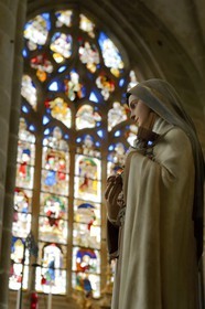 France, Finistere, Locronan, labelled Les plus Beaux Villages de France (The Most Beautiful Villages of France), Saint Ronan church, statue of St. Therese