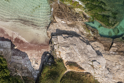 France, Morbihan, Groix Island, Red Sands beach (aerial view)