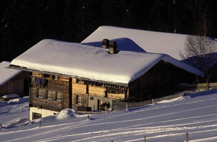 Suisse, région de Bern (Oberland Bernois), Saanenland, Gstaad, ferme traditionnelle en bois