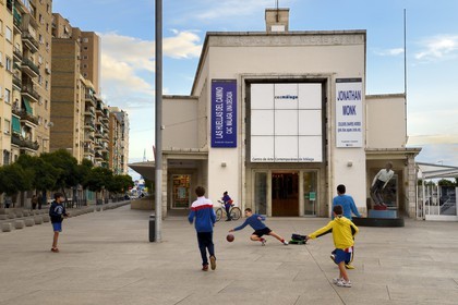 Spain, Andalusia, Malaga, Soho district, Contemporary Art Centre (CAC Malaga), children playing football