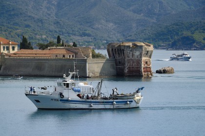 Italy, Tuscany, Elba Island, Portoferraio, the Torre del Martello Tower at the entrance of the port