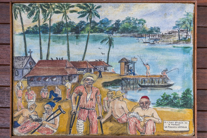 France, Guyane, Cayenne, musée départemental Alexandre-Franconie, peintures réalisées par un bagnard, Francis Lagrange dit Flag, condamné pour escroquerie et faux monnayage mais qui était aussi faussaire et artiste, elles retracent la vie (et le mort) au bagne