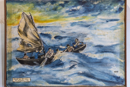 France, Guyane, Cayenne, musée départemental Alexandre-Franconie, peintures réalisées par un bagnard, Francis Lagrange dit Flag, condamné pour escroquerie et faux monnayage mais qui était aussi faussaire et artiste, elles retracent la vie (et le mort) au bagne