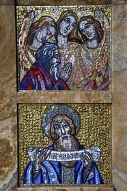 France, Allier (03), Vichy, Notre Dame des Malades (Our Lady of the Sick) church and Saint Blaise church, Art Deco details on the mosaics in onyx and Briare enamels of the choir wall