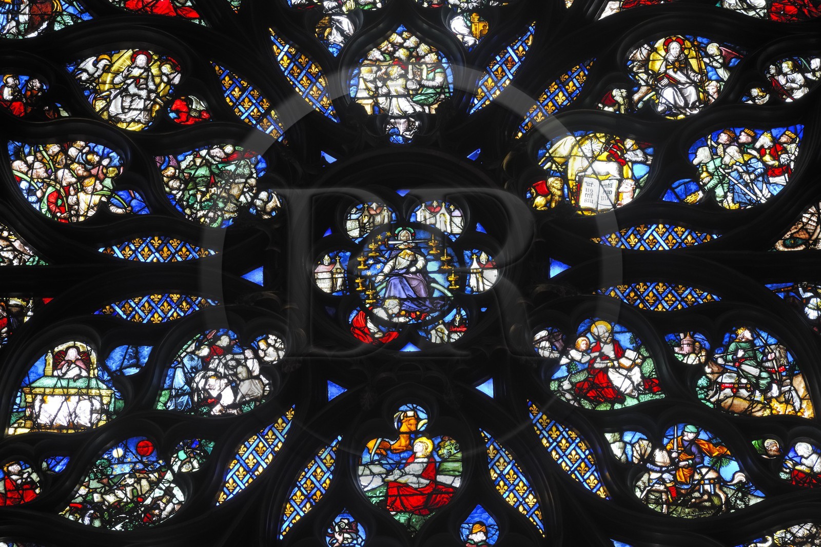 France, Paris (75), ile de la Cité, la Sainte Chapelle, la Chapelle Haute, détail de la rosace