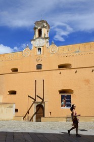 France, Haute Corse, Bastia, the Citadel district of Terra Nova, the palace of the Genoese governors that hosts the Musee d'Histoire de Bastia (Museum of Bastia History), main entrance by the old drawbridge on the Dungeon place
