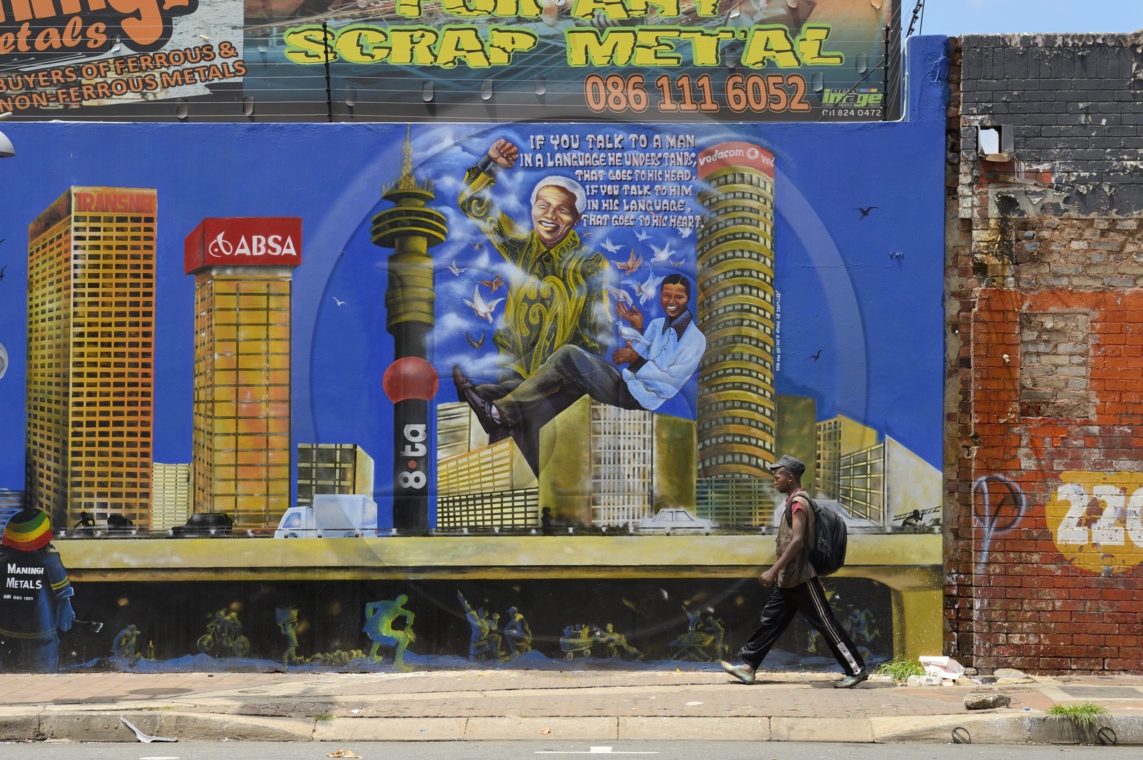 Afrique du Sud, province de Gauteng, Johannesburg, CBD (Central Business District), quartier de Maboneng, peintures murales sur Main street