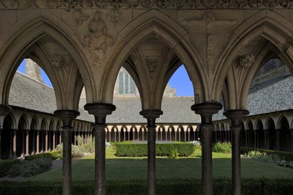 France, Manche, the abbey of Mont Saint Michel, listed as World Heritage by UNESCO, buildings of the Wonder (La Merveille), the cloister