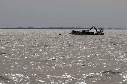 France, Charente-Maritime (17), Ile d'Oléron, Dolus-d’Oléron, bateau ostreicole à fond plat dans le Pertuis d'Antioche