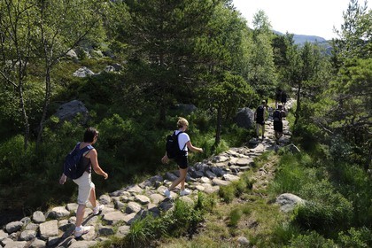 Norway, Rogaland County, around Lysefjord, hiking trail leading to Preikestolen Rock