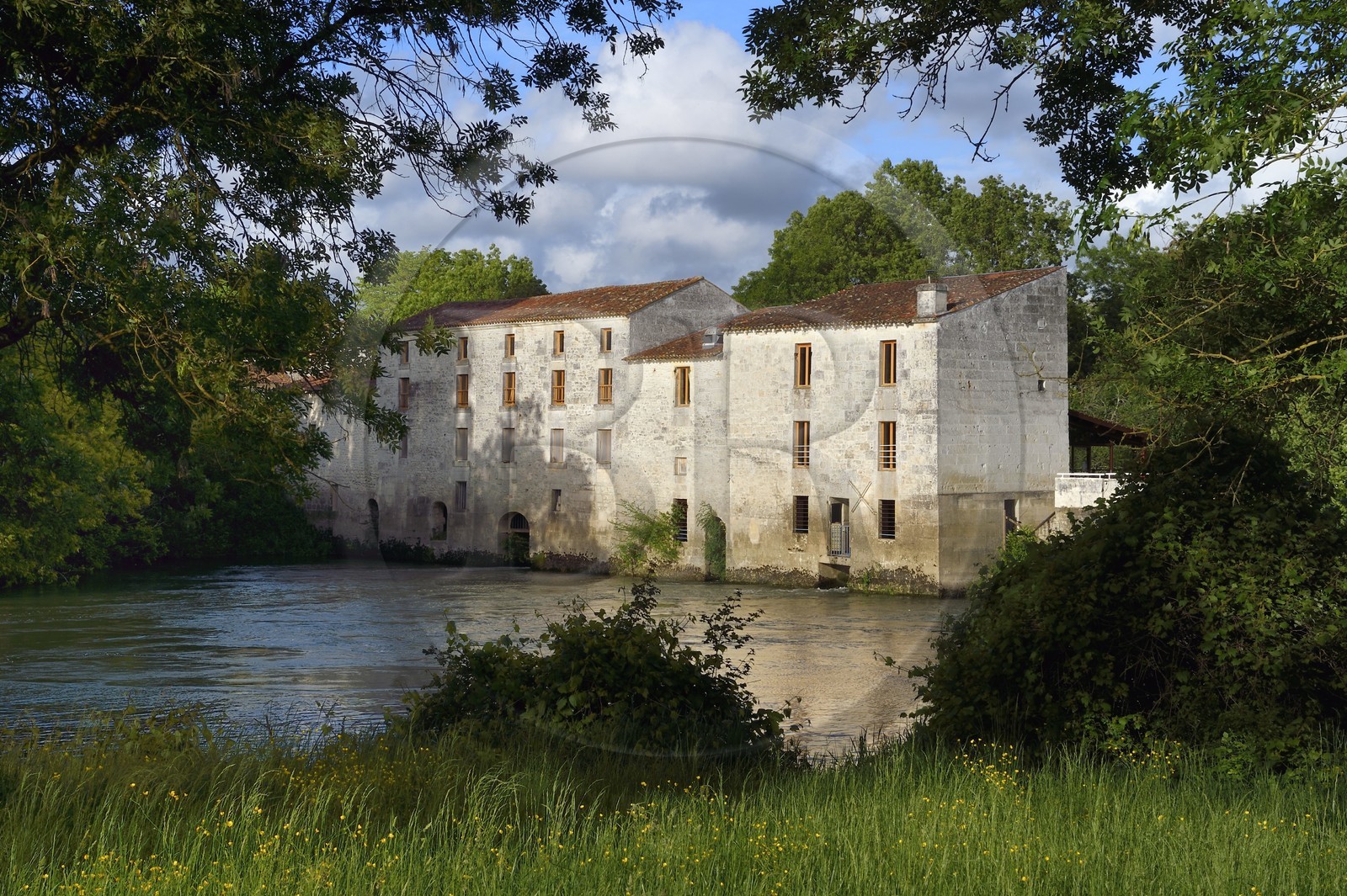 France, Charente-Maritime (17), Chaniers,  restaurant Le Moulin de la Baine, dans un moulin du  XVIIème siècle surplombant la Charente