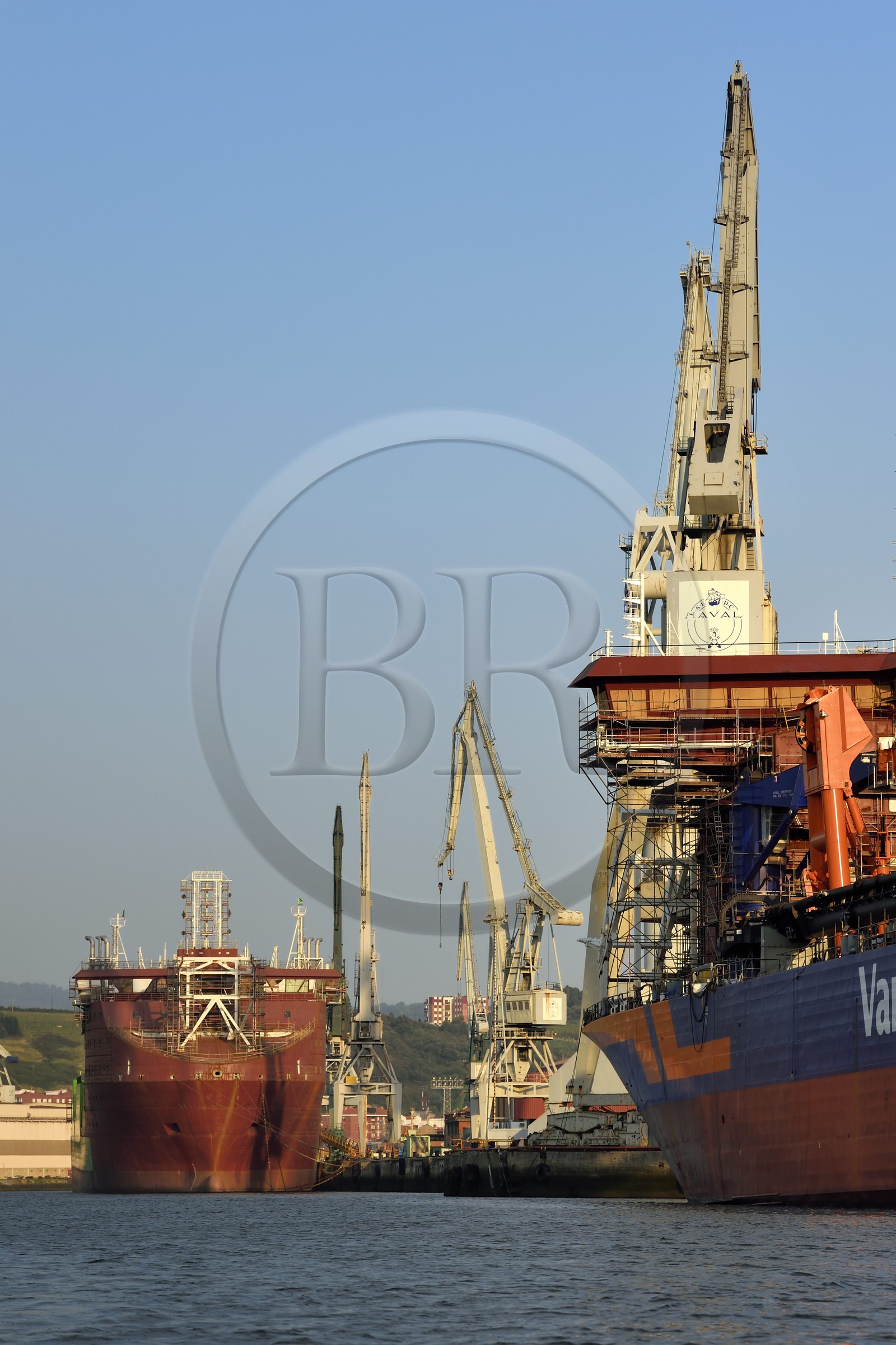 Espagne, Pays basque espagnol, Biscaye, Sestao, port industriel de Bilbao sur le fleuve Nervion centré sur la sidérurgie et la construction navale, chantiers navals Construcciones Navales del Norte (La Navale de Sestao)