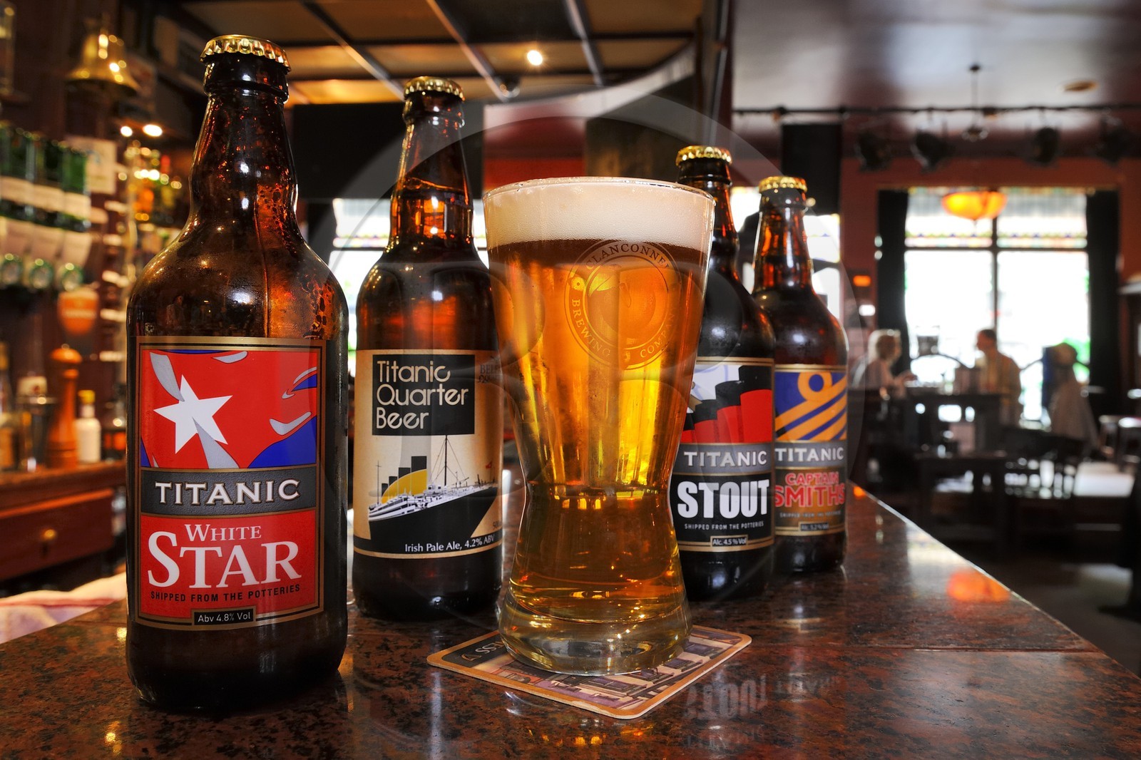 United Kingdom, Northern Ireland, Belfast, Cathedral Quarter, The John Hewitt pub, micro-brewery beers created in tribute to the Titanic and White Star