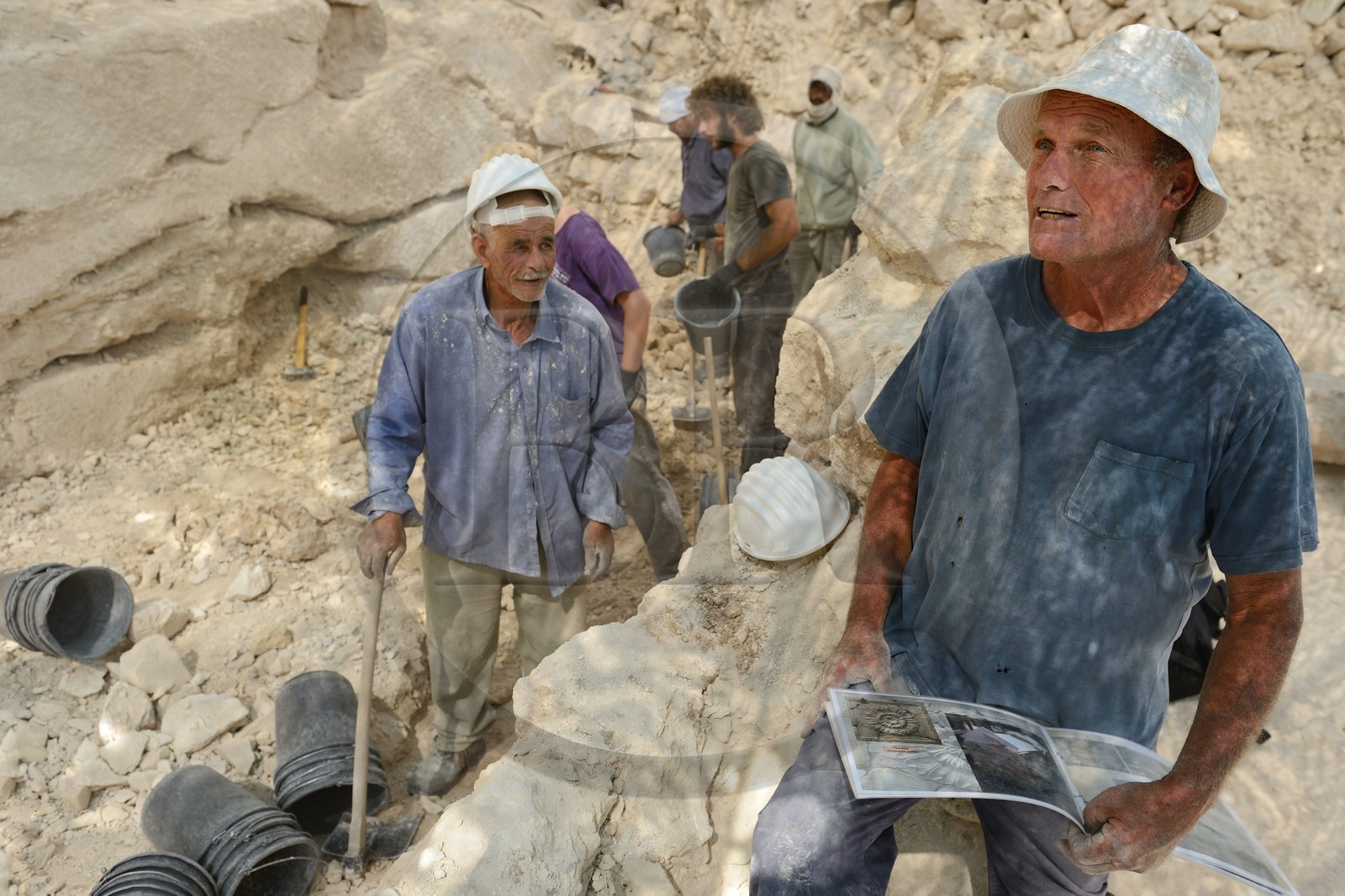 Israel, Cisjordanie, l'Hérodion, colline artificiellement exhaussée qui abrite les ruines d'un palais fortifié construit par le roi Hérode Ier le Grand (site classé Parc National), les fouilles du théâtre du roi Hérode ont été menées par le professeur Ehud Netzer et maintenant par Yakov Kalman