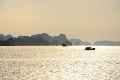 Vietnam, Quang Ninh Province, Halong Bay, listed as World Heritage by UNESCO, fishing boat