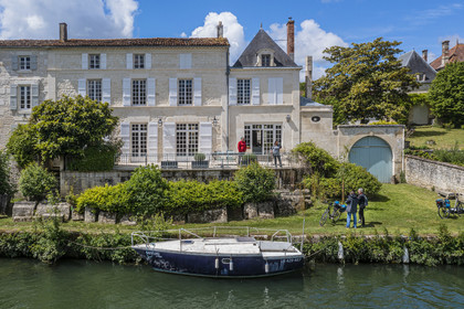 France, Charente-Maritime, Saintonge, Port-d'Envaux, old shipowners' residences on the banks of the Charente river (aerial view)