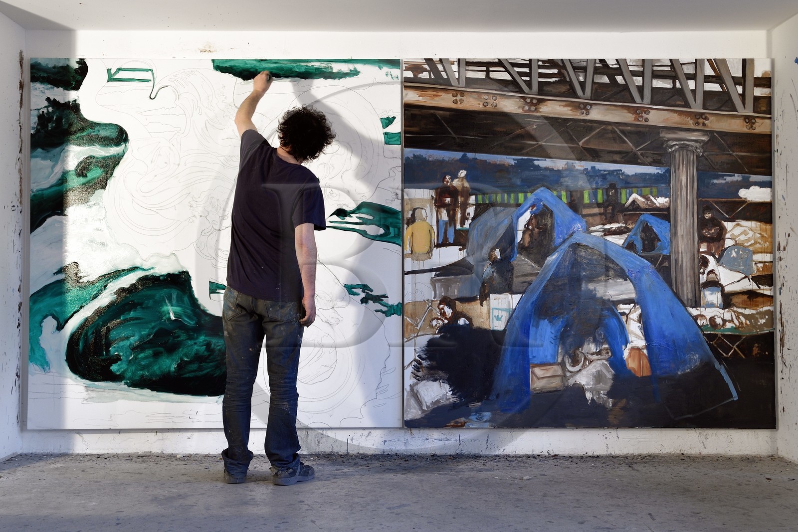 France, Val-de-Marne (94), Yvry-sur-Seine, Atelier de Fred Kleinberg, travail pour l'exposition Odyssée