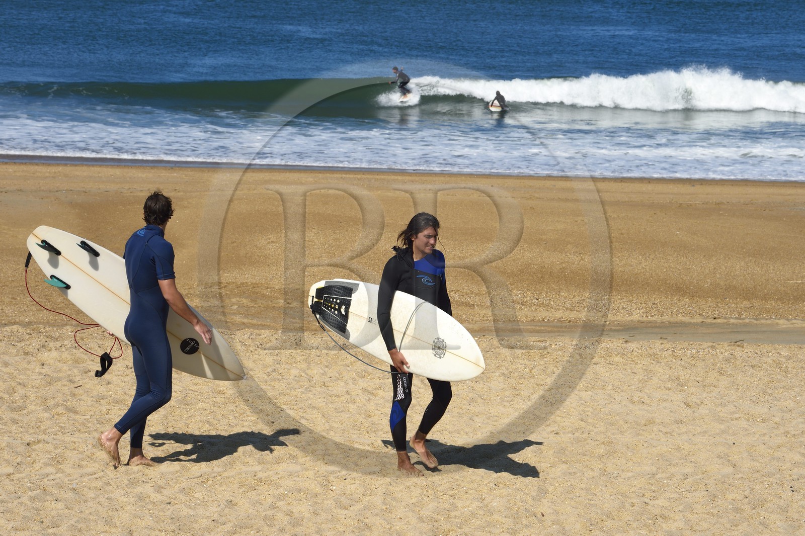 France, Pyrenees Atlantiques, Basque Country, Anglet, surfers on the Cavaliers beach