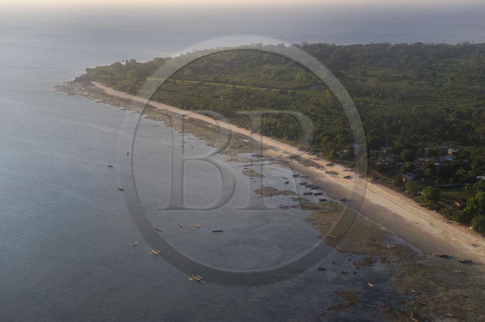 Tanzanie, archipel de Zanzibar, île de Unguja (Zanzibar), côte ouest vers Chukwani (vue aérienne)