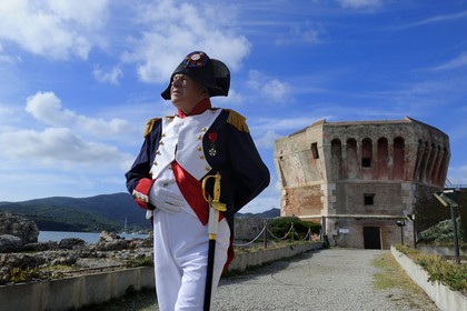 Italy, Tuscany, Elba Island, Portoferraio, the Torre del Martello Tower at the entrance of the port