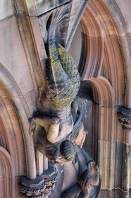 France, Bas Rhin, Strasbourg, old town listed as World Heritage by UNESCO, Notre Dame Cathedral, the western facade, the gallery of the apostles, deformed and chimerical beings on the columns between the apostles, a mermaid