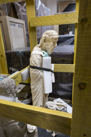 France, Saone et Loire, Autun, Rolin Museum reserves, the monk Martin, Saint Andrew, 12th century statue from the tomb of Saint Lazarus
