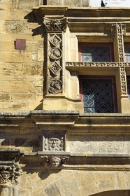 France, Dordogne, Perigord Noir, Dordogne valley, Sarlat la Caneda, the House of La Boetie built in 1525, detail of a window