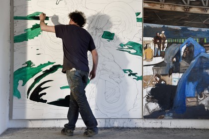 France, Val-de-Marne (94), Yvry-sur-Seine, Atelier de Fred Kleinberg, travail pour l'exposition Odyssée
