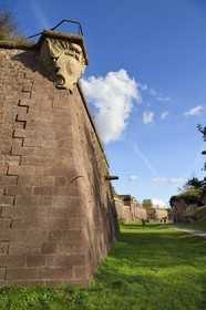 France, Haut-Rhin, Neuf Brisach, town fortified by Vauban, listed as World Heritage by UNESCO, moat and fortifications between Porte de Belfort and Porte de Colmar, location of the watchtowers which were made of wood to be dismantled