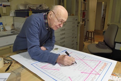 France, Paris, the artiste Jacques Villeglé in his workshop