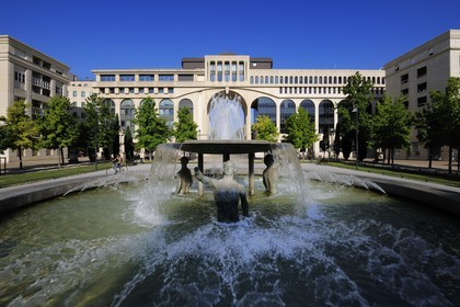 France, Herault, Montpellier, Antigone District by the architect Ricardo Bofill, fountain on Thessalie square