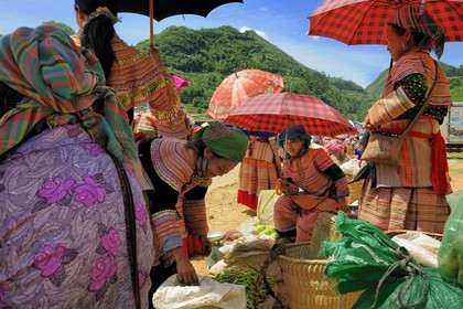 Vietnam, Lao Cai province, Bac Ha district, Can Cau market, women from the Flower Hmong minority