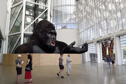 France, Moselle, Metz, Amphitheatre district, Centre Pompidou Metz, art center designed by architects Shigeru Ban and Jean de Gastines, King Kong decor element of the Paris National Opera by Malgorzata Szczesniak