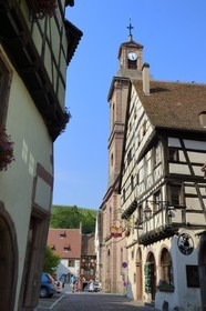 France, Haut Rhin, Riquewihr, labelled Les Plus Beaux Villages de France (The Most Beautiful Villages of France), half-timbered houses and former Notre Dame Church