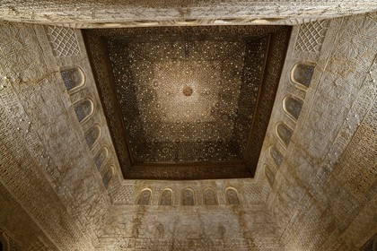 Spain, Andalusia, Granada, Alhambra Nasrid Palace, listed as World Heritage by UNESCO, Comares Palace, ceiling of the Hall of the Ambassadors