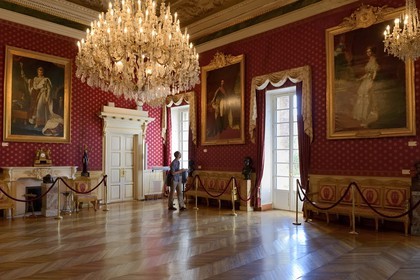 France, Corse du Sud, Ajaccio, the city hall, Napoleonic restored salon, paintings showing Napoleon Bonaparte with its consecration uniform dress by Gerard (on the left hand side) and Napoleon III by Winter Halter (in the middle)