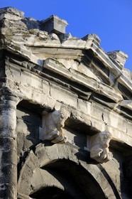 France, Gard, Nimes, the arenas, pediment ornamented with bulls over the main of the four axial gates
