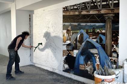 France, Val-de-Marne (94), Yvry-sur-Seine, Atelier de Fred Kleinberg, travail pour l'exposition Odyssée