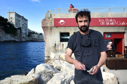 Principality of Monaco, Monaco, the oceanographic museum on the Rock, oyster farm Les Perles de Monte-Carlo, fish farmer and oysterman Frederic Rouxeville