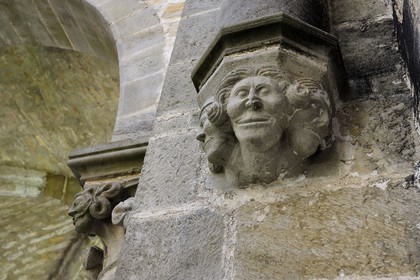 France, Aude, Saint-Martin-le-Vieil, the former Cistercian abbey of Villelongue, heads at the southwest pillar of the nave