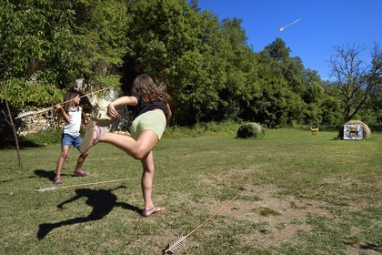 France, Dordogne, Vezere Valley, Sergeac, Prehistoric site of Castel Merle, activity prehistoric javelin throwing