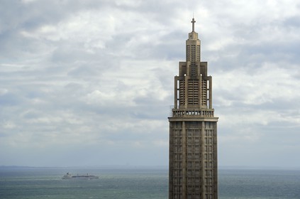 France, Seine-Maritime (76), Le Havre, Centre-ville reconstruit du Havre par Auguste Perret classé Patrimoine Mondial de l'UNESCO, la Tour Lanterne de l'église Saint-Joseph