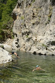 France, Ardeche, Monts d'Ardeche Regional Natural Park, Thueyts, the upper valley of the Ardeche River