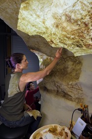 France, Dordogne, Montignac, the Atelier des Fac-Similés du Périgord (Perigord's Facsimile Workshop AFSP) specialised in mineral reproduction of prehistoric painted walls using “stone veil” patented technique and in charge of the Lascaux cave’s walls faithfull reconstitution, reproductions of the paintings by the painter-copyist Sophie, compulsory mention Atelier des Fac-Similés du Perigord