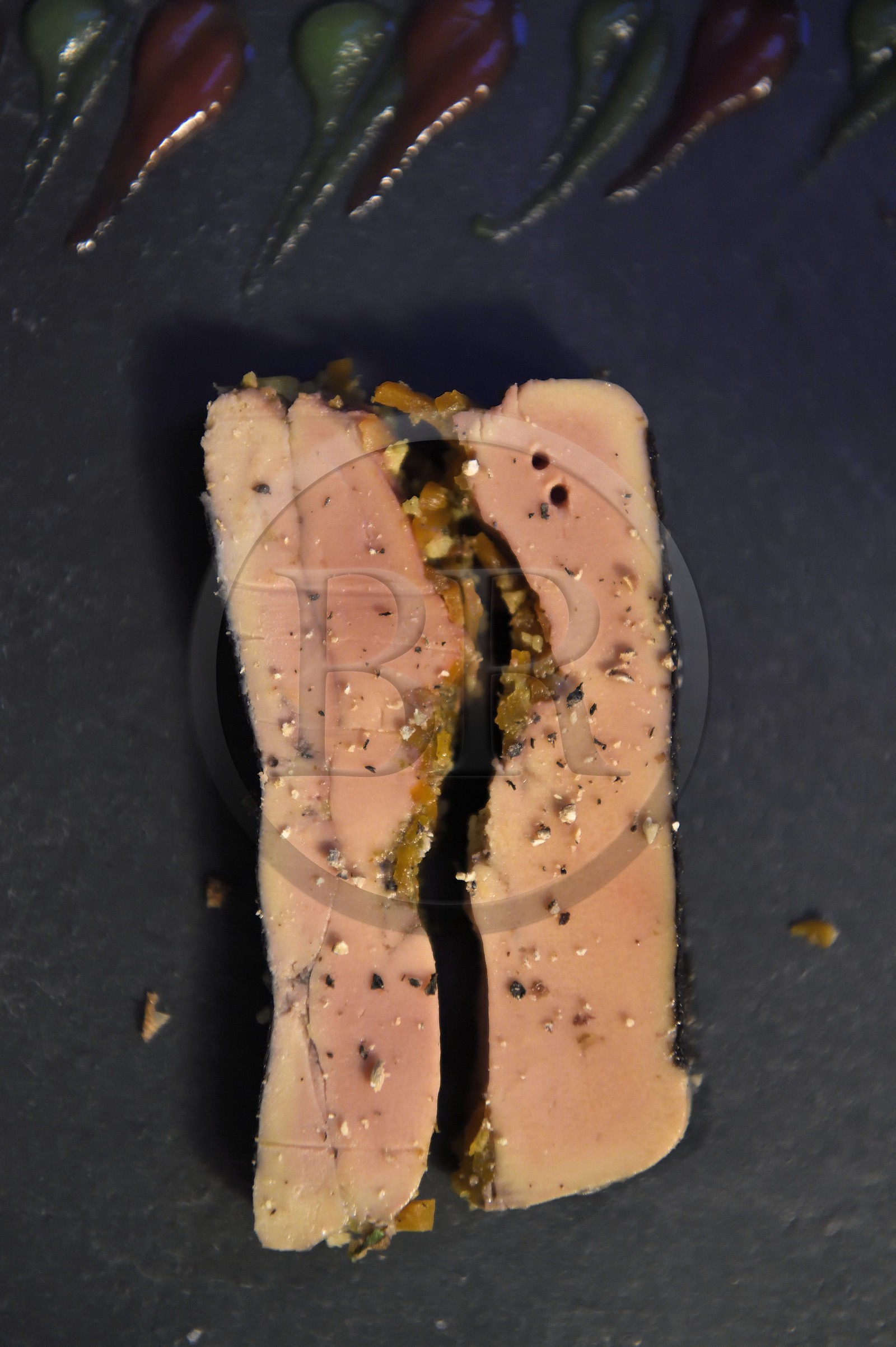 France, Dordogne, Perigord Noir, Dordogne valley, Sarlat la Caneda, passage Henri de Ségogne, restaurant Les Jardins d'Harmonie, foie gras