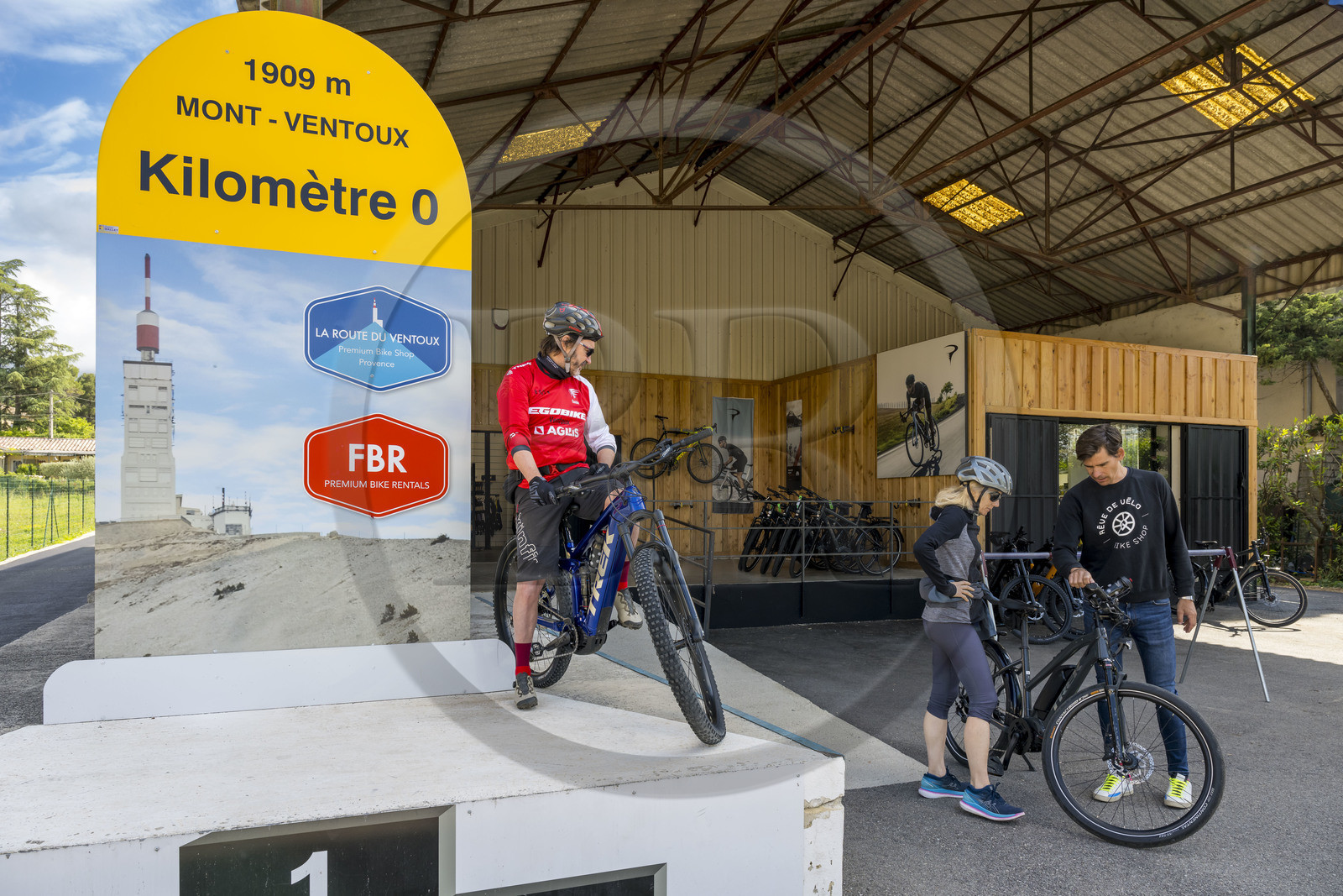 France, Vaucluse, Parc Naturel Regional du Mont Ventoux, Bedoin, Reve de Velo, bicycle sales and rental store at km 0 of the Mont Ventoux climb